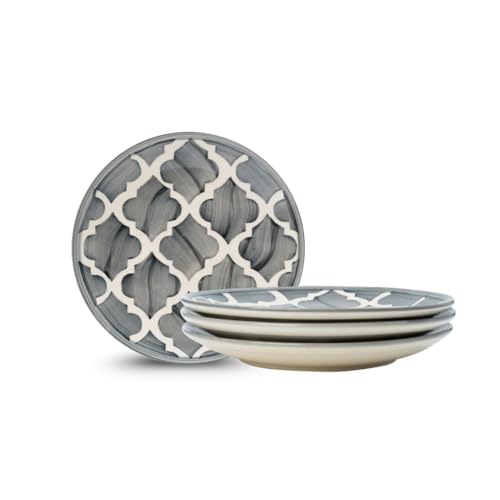Image of Ash Grey Ceramic Round Plates - Set of 4 (7.28 inch) | Microwave, Oven & Dishwasher Safe | Perfect for Dessert, Salad & Small Meals | Elegant Porcelain Dish | Ideal for Gifting
