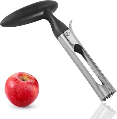 Apfelentkerner mit ergonomischem Griff - Edelstahl Fruchtentkerner für Äpfel Birnen & Paprika gezackte Klinge Spülmaschinenfestes Küchenwerkzeug (Schwarz)