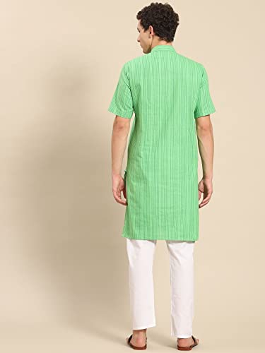 Image of Rajubhai Hargovindas Green Khadi Half Sleeve Kurta