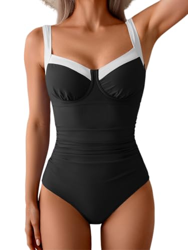 Image of B2prity Women's One Piece Swimsuits Tummy Control Bathing Suits Push Up Swim Suit Color Block Swimwear