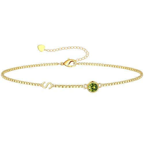 Image of Birthstone Bracelets for Women, Initial Bracelet Teen Stocking Stuffers Birthday Gifts for Teen Girls Initial Bracelet Trendy Letter A-Z Dainty Bracelet 21st 30th Mom Birthday Gift Birthstone Jewelry