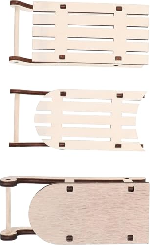 Haohaiblooms 3Pcs Miniature Pine Wood Sleigh...