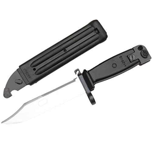 Vintage AK47 Yugoslavian Bayonet with Serrated Back, Black Metal Scabbard, Collectible, Outdoors Survival Knife