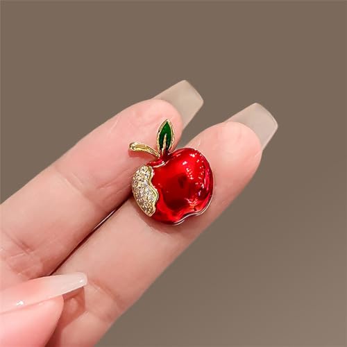 Image of Red Apple Fruit Little Brooch Rhinestone Crystal Lapel Pin for Women Girls Men Cute Dress Accessories Brooches Xmas Festival Ornament Christmas Eve School Teacher Student Appreciation Award Gift Corsage Pin Jewelry Birthday Graduation