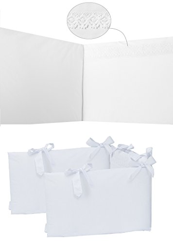 Vizaro - Protector - Chichonera Cuna 60x120cm - 100% Algodón con cremallera, desenfundable - Hecho UE, OekoTex - Bordado Blanco