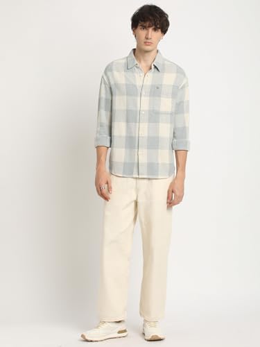 Image of THE BEAR HOUSE Men's Grey Checked Slim Fit Cotton Casual Shirt