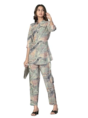 Image of NAINVISH Women Muslin Floral Co-Ord Set | Ethnic | Casual Wear Pant Top Set | Fancy | Full Pair Set | Kurtis Sets | Kurta Pant Set