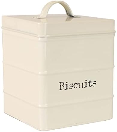 Metal Biscuit Canister With Lid, (Ivory), By Home Basics | Storage Canister For Biscuits and Other Baked Goods | Vintage-Styled Canister For Kitchen Counter