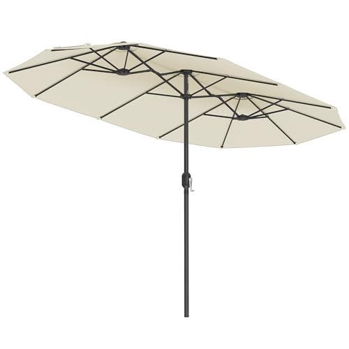 SONGMICS Ombrellone Doppio da Giardino, Parasole di 394 x 200 cm, Extra Grande, UPF50+, con Manovella, per Mercato Esterno Terrazzo, Base Non Inclusa, Beige GPU037L01