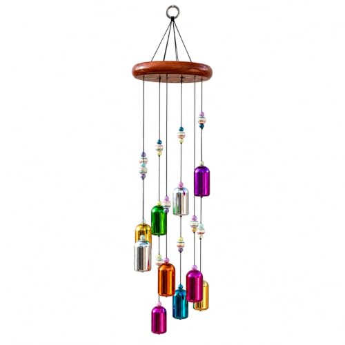 Image of Decorative Wind Chime for Home | Wooden House with Bells Colourful Beads | Positive Energy Balcony Living Room Hall Garden Home Decor (Bells Wind Chime)