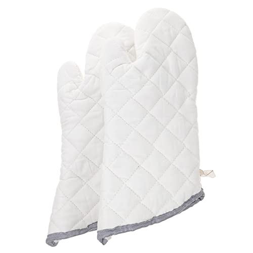 STOBAZA 2Pcs Heat Resistant Cotton Kitchen Gloves Large Oven Mitts for Cooking BBQ and Baking Soft Non Slip for Home and Restaurant Use