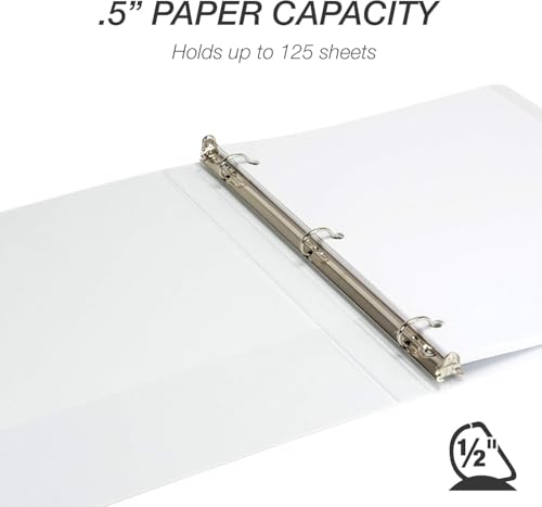 Image of Samsill Durable 0.5 Inch Binder, D Ring Binder, Customizable Clear View Cover, White, 24 Pack, Each Holds 125 Pages