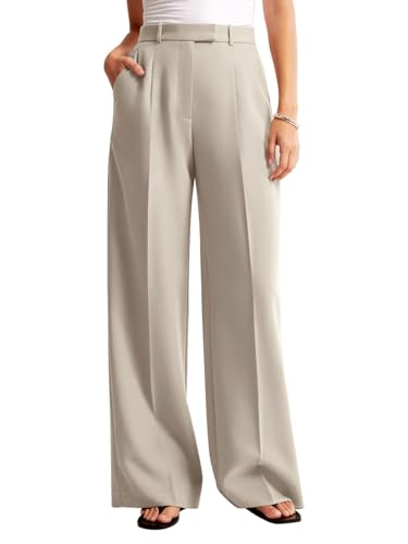 Image of NIMIN Women Wide Leg Pants High Waisted Dressy Work Office Trousers Business Casual Palazzo Pants 2026 Fashion Outfits with Pockets Apricot XX-Large
