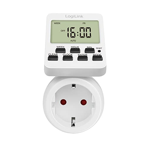 Minuterie numérique programmable prise écran rotatif 180 degrés LogiLink blanc IP20