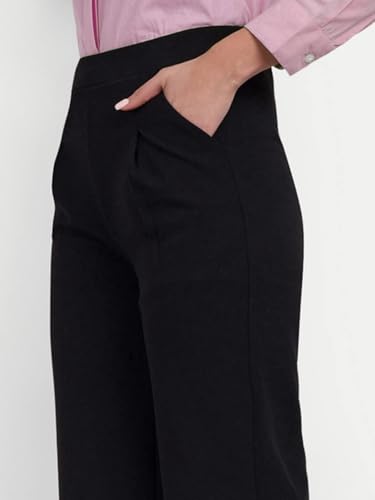 Image of Broadstar Women Black High-Rise Stretchable Wide Leg Trousers| Loose Fit|Comfort Fit| Women Formal Trousers