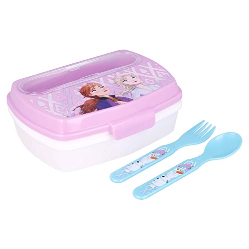 Stor 8412497510092Rectangular Sandwich Box with Cutlery, Frozen Ll Elements, Estándar