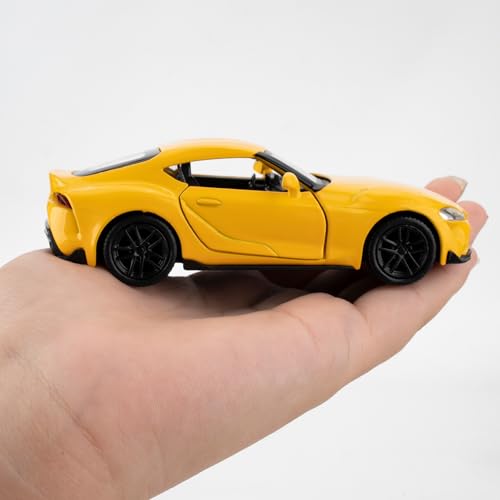imtfzct 1/36 Toyota Supra Modellauto, Spielzeugauto mit Pull Back Funktion, Türen zum Öffnen, Freizeitspielzeug, Auto Geschenk für Jungen und Mädchen (gelb)
