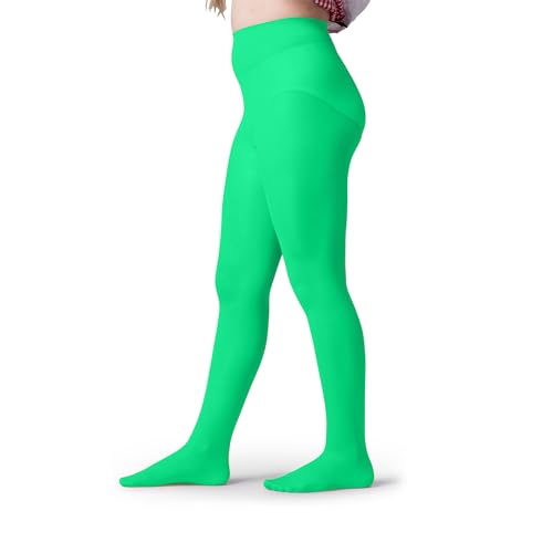 Silky Toes Girls' Opaque Microfiber Tights (1 Pair) Black White or Colored Nylon Stockings for Kids and Toddlers Every Size (Bright Green 1pk, 14-16)