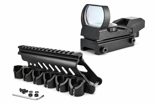 Side Saddle Shutgun Shell Holder V2 | Compatible with Mossberg 500/590/Shockwave Series Shutguns, Compatibility with Mossberg 500 and 590 (Shell Holder & Reflex Sight Red Green Reticles, Pack of 1)
