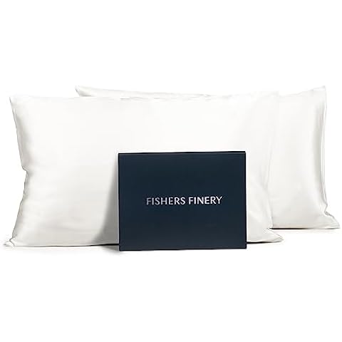 Fishers Finery 25mm 100% Pure Mulberry Silk Pillowcase Set, Good Housekeeping Winner (White, King 2 Pack) Cover