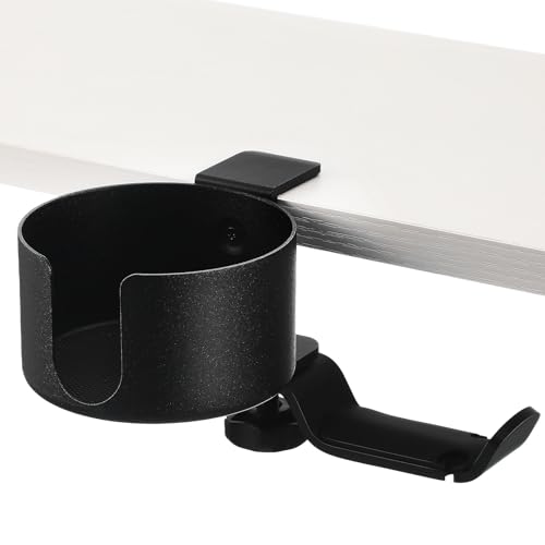 UTHCLO デスク下クランプ式ヘッドホンハンガー 転調節可能 ヘッド収納ラック カップホルダー付き ゲーミングと作業用オーディオ整理用