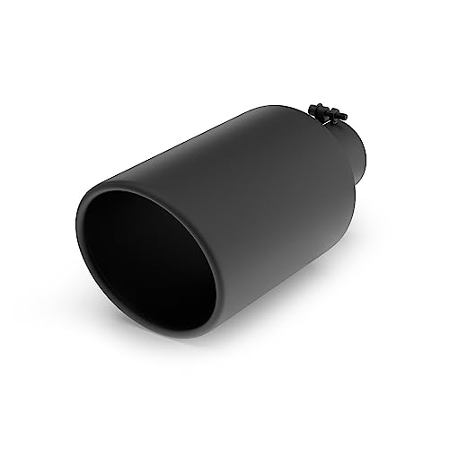 Richeer 4 to 8 inch Exhaust Tip 4 inlet 8 Outlet 15 Overall Length Stainless Steel with Black Powder Coated Finish Universal for Vehicles with 4 O.D. Tailpipe Rolled Edge Bolt on