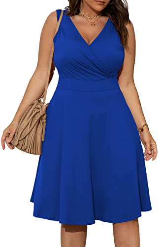 Image of POSESHE Womens Plus Size Dresses Sleeveless Wrap V-Neck Sundress Casual Summer Wedding Guest Cocktail Dress with Pockets