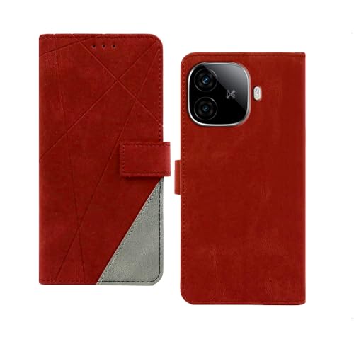 Image of amazon basics Iqoo Neo 10R 5G Flip Cover | Card Pockets Wallet & Stand | Flip Cover for Iqoo Neo 10R 5G (Red with Grey)