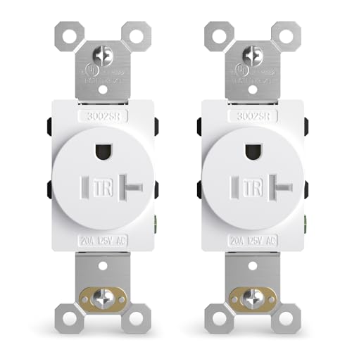ELEGRP Tamper-Resistant Single Receptacle, 20Amp 125Volt Standard Electrical Singlex Wall Outlet, 2 Pole 3 Wire, NEMA 5-20R, Self-Grounding, Commercial Grade, UL Listed(White, 2 Pack)