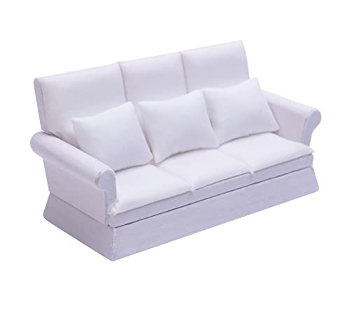 Tukaneeko 1:12 Dollhouse Couch With Three Pillows Mini Dollhouse Furniture Decoration Miniature Sofa For Doll House Living Room #TOP3