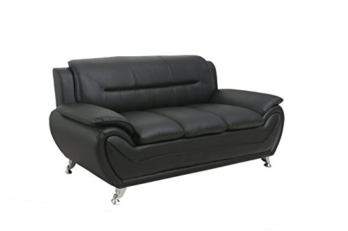 Container Furniture Direct Michael Modern Faux Leather Upholstered Stainless Steel Legs Living Room, Sofa, Midnight #TOP1