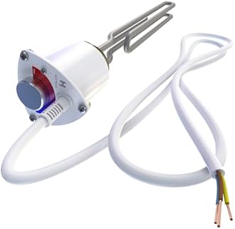 Electric Immersion Heater GR for Boiler, Electric Water Heater with Thermostat, Heating Element with Water Temperature Controller - 230 V, 3000 W, 6/4", White