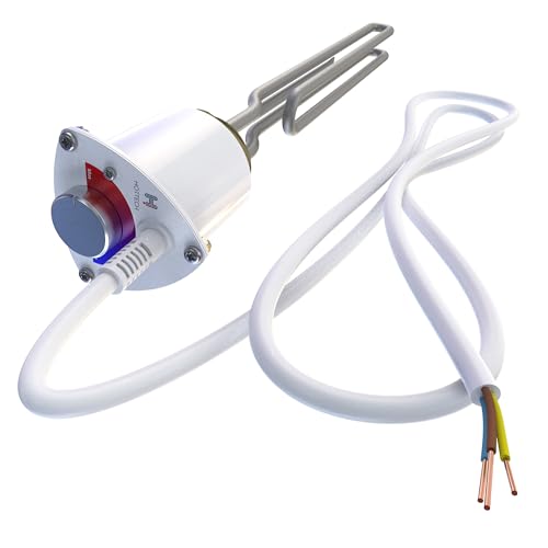 Electric Immersion Heater GR for Boiler, Electric Water Heater with Thermostat, Heating Element with Water Temperature Controller - 230 V, 3000 W, 6/4", White