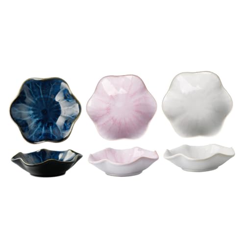 GRIRIW Set of 3 Unique Ceramic Sauce Dishes Snack Plate Seasoning Dish Saucer for Sushi Dessert Side Dish Oven Dishwasher Safe Random