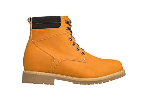Image of CALTO Men's Invisible Height Increasing Elevator Shoes - Nubuck Brown Leather Lace-up Round-Toe Work Boots - 3.2 Inches Taller - K8821 - Size 6.5 D(M) US