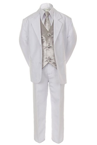 7pc SILVER Vest Necktie Boy Baby Toddler Kid White Formal Suit Tuxedo S-20 (12)
