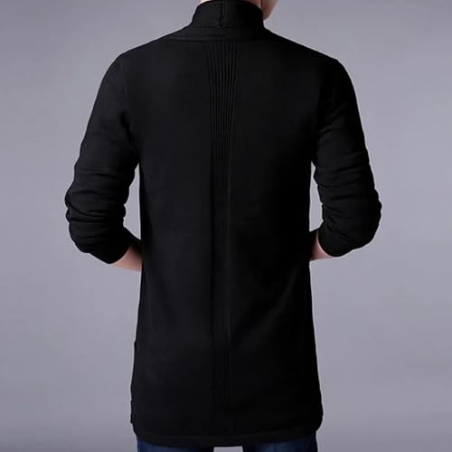 Mens Shawl Collar Long Cardigan Open Front Cardigan Sweater Long Sleeve Knitted Drape Cardigan Outwear with Pocket3