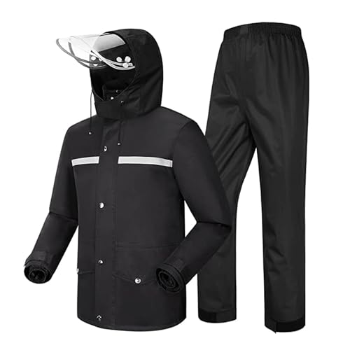 Traje Impermeable Reflectante para Hombre, Traje De Lluvia para Hombre Y Mujer, Resistente Al Agua, Conjuntos De Ropa De Trabajo con Capucha A Prueba De Viento(Black,XL)