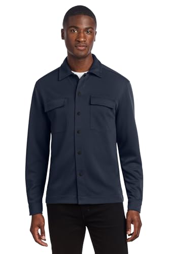 Mercer+Mettle Unisex Double-Knit Snap Front Jacket | Button Up Shacket for Men & Women, Collared Overshirt for Casual Wear, Night Navy, Medium