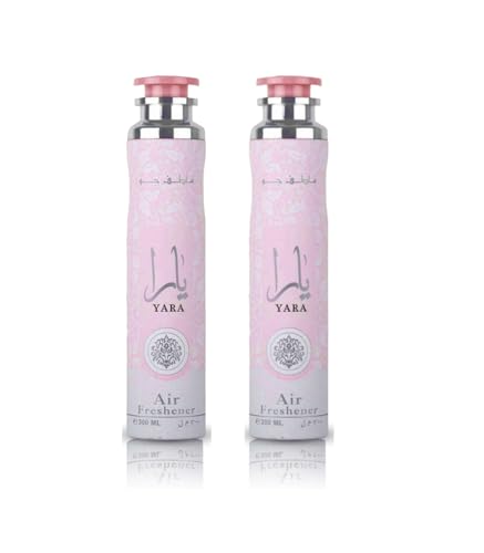 Pack de 2 Ambientadores Lattafa Yara 300 ml, Aroma Árabe Dulce y Elegante con Notas Florales y Ambaradas de Larga Duración, Fragancia Dulce y Duradera para Hogar, Coche y Oficina (Yara – Pack of 2)