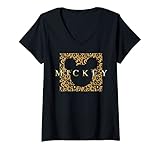 tv box android 9.0 20DNMC00330A-001 Mujer Disney Mickey Mouse Gold Cheetah Print Box Camiseta Cuello V