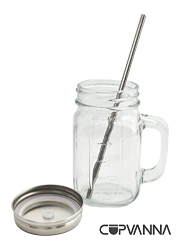 Cupvanna | Mason Jar Mugs With Stainless Steel Lids And Straws And Straw Cleaning Brush | Regular Mouth Mason Jar Glasses With Handle | Stainless Steel Lids & Straws | Cleaning Brush (16 Oz, 4 Sets) #TOP1