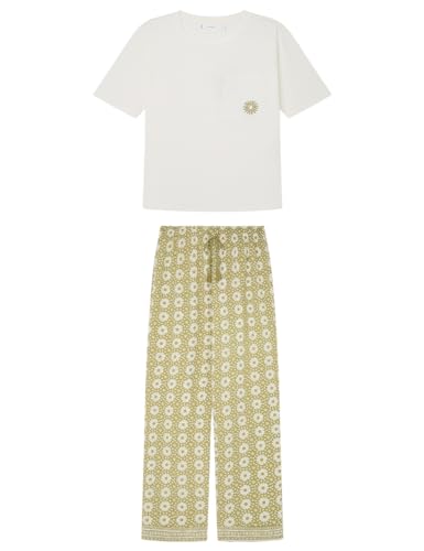 women'secret Pijama 100% algodón Pantalones Flores Pyjama, Marfil, M para Mujer