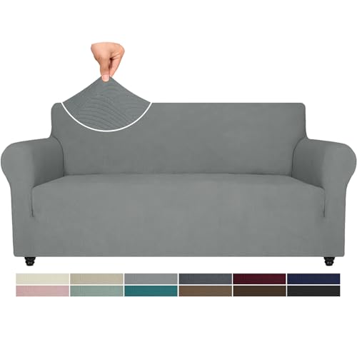 Ystyle Funda Sofa Ajustable 3 Plazas, Fundas Sofa Elasticas, Fundas De Sofa Anti Gatos, Invierno Fundas para Sofa con Reposabrazos, Universales Sofa Cover Antideslizante Antimanchas, Gris Claro