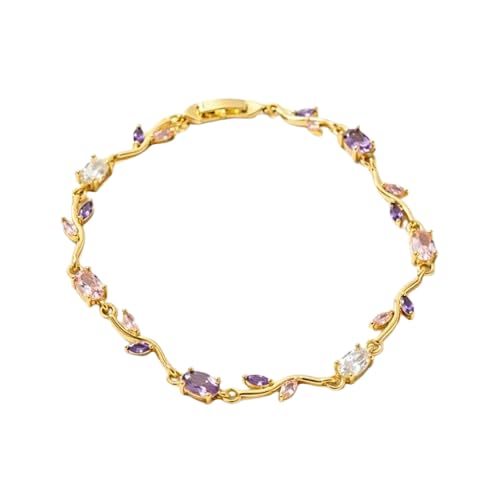 KuchhBhiKharido Your Highness Tulip Bracelet, Gold-Plated with Pink and Purple Cubic Zirconia