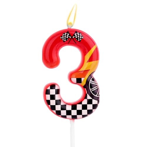 Velas de Cumpleaños con Temática Carreras, Velas con Números Carreras Diseño de Rueda a Cuadros en Blanco y Negro Decoración para Tartas Cumpleaños Ideal para Fiestas Infantiles (3)