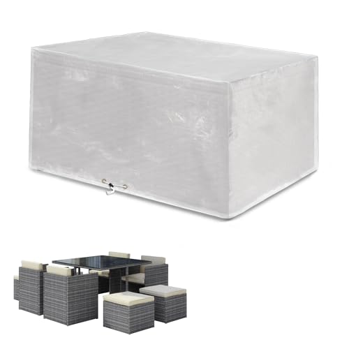 Funshot Abdeckung für Würfel Gartenmöbel Wasserdicht Schutzhülle Gartentisch Abdeckplane für Loungemöbel Möbelsets,Winterfest,Winddicht Anti-UV,Transparent,125x125x71cm