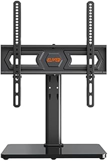 ELIVED Universal Swivel TV Stand, Table Top TV Stand for Most 32-55 inch Flat LCD LED Screens, Height Adjustable TV Table Stand with Tempered Glass Base, Wire Management, Max VESA 400x400mm, 88 lbs.