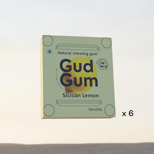 Image of Gud Gum Natural, Plastic Free Chewing Gum Lemon Flavour No Added Artificial Colours, Flavors & Sweeteners (90 Pieces) Pack of 6