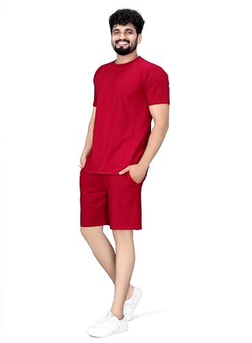 Image of ELLITI Cotton Blend Solid Casual Round Neck Half Sleeve Oversized Co-ord Set Men's, Pyjama Set, Sleepwear Loungewear T-Shirt and Shorts Combo for Men, Night Wear for Men, Night Suit for Men's